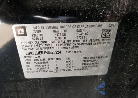 2017 GMC Terrain Slt z USA, uszkodzony, nr VIN 2GKFLUEK1H6320924